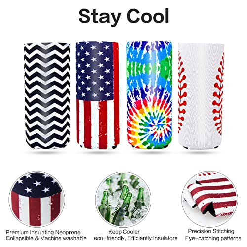 Heyah 4 Pack 12oz Slim Beer Can Cooler Sleeves, Neoprene Beer Can Cooler Bulk, Collapsible Insulators Cooler Cover Fits for White Claw/Spiked Seltzer and More