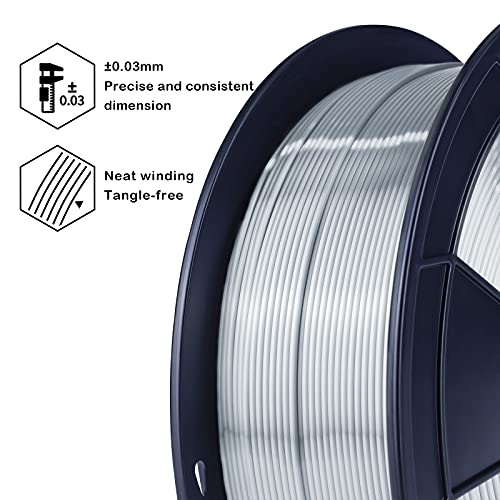 ZIRO Silk PLA Filament 1.75mm,3D Printer Filament PLA Silky Series 1.75mm 1KG(2.2lbs),Silver