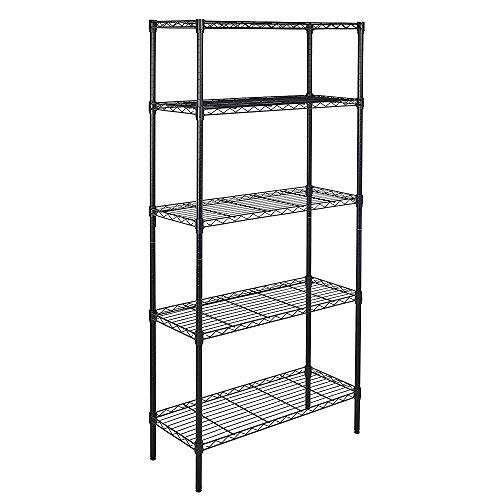 samanoya 5-Shelf Adjustable Industrial Storage Wire Shelving Unit with Hook,Heavy Duty Utility Layer Rack Organizer for Kitchen,Steel Organizer Metal Rack - Chrome - (21.25 x 11.42 x 59.06)