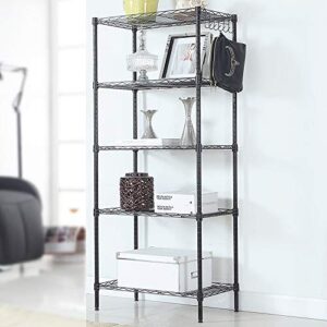 samanoya 5-Shelf Adjustable Industrial Storage Wire Shelving Unit with Hook,Heavy Duty Utility Layer Rack Organizer for Kitchen,Steel Organizer Metal Rack - Chrome - (21.25 x 11.42 x 59.06)