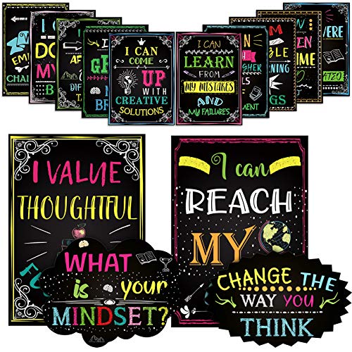 14 Motivational Posters for Classroom What is Your Mindset Bulletin Board Decoration, Inspirational Sign Positive Quote Wall Art I Can for Office Teachers Students School Classroom Decorations