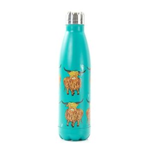 eco chic reusable thermal bottle | stainless steel insulated travel bottle with leakproof lid | eco-friendly and reusable for hot & cold drinks (highland cow teal)