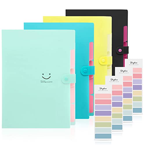 SKYDUE 4 Packs Expanding File Folder with 168 Labels,5 Pockets A4 Letter Size Accordion Folder Paper Organizer for School and Office (4 Pack 2)