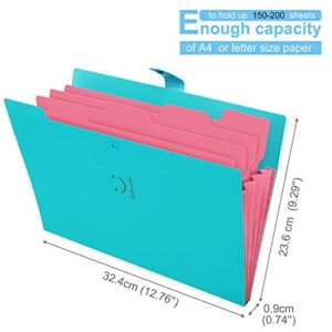 SKYDUE 4 Packs Expanding File Folder with 168 Labels,5 Pockets A4 Letter Size Accordion Folder Paper Organizer for School and Office (4 Pack 2)