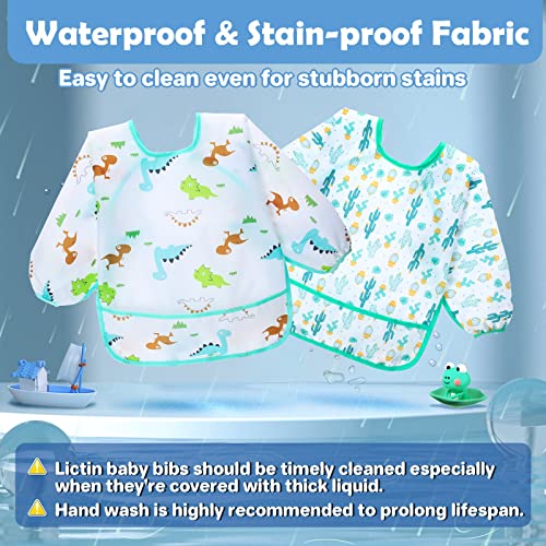 Lictin Baby Bibs for Boy or Girl,Long Sleeve Bib,Waterproof Toddler Bibs,0-24 Months Neutral Baby Smock for Eating,Reusable Infant Baby Bibs for Feeding Teething or Weaning 5 Pcs