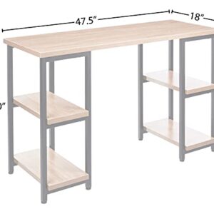 Coral Flower Landisl Desk,Simple and Modern Design,with Four Open Shelves for Books, Office Supplies or Accessories Within Easy Reach，Light Oak