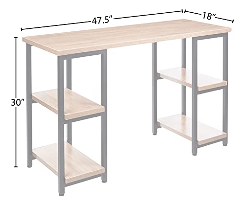 Coral Flower Landisl Desk,Simple and Modern Design,with Four Open Shelves for Books, Office Supplies or Accessories Within Easy Reach，Light Oak