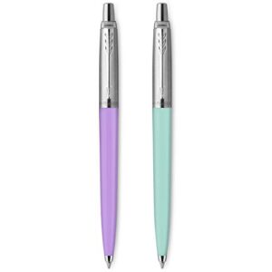 parker jotter originals ballpoint pen pastel collection | mint and purple 50s finishes | medium point | blue ink | 2 count