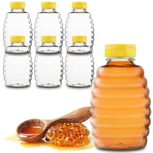 mt products empty clear plastic squeeze bottle honey dispenser with flip top lids, jar for honey or syrups, 16 ounce - 1 lb. (12 fluid oz) pack of 6 - made in the usa