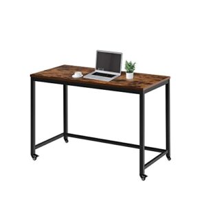 coral flower computer desk writing table workstation with durable scratch-resistant laminate surface and metal frame, brown