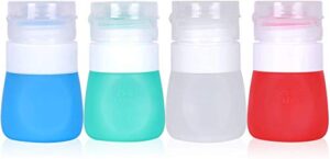 hongmall squeeze bottle salad dressing container, dressing to go for lunch and travel, portable sauce leakproof mini storage bottles (food-grade silicone, bpa free), 1.3 oz (set of 4)