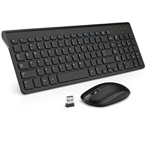 wireless keyboard mouse combo, wisfox 2.4ghz slim full size wireless keyboard and mouse set with number pad and nano receiver for pc laptop windows, quiet and ergonomic (black)