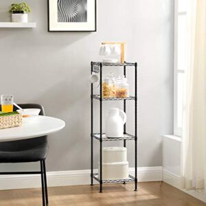 SONGMICS Bathroom Shelf, Storage Rack for Small Space, Total Load Capacity 176.4 lb, 11.8 x 11.8 x 40.2 Inches, with 4 PP Sheets, Removable Hooks, Extendable Design, Black and Translucent ULGR104B01