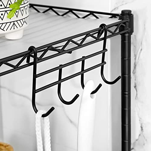 SONGMICS Bathroom Shelf, Storage Rack for Small Space, Total Load Capacity 176.4 lb, 11.8 x 11.8 x 40.2 Inches, with 4 PP Sheets, Removable Hooks, Extendable Design, Black and Translucent ULGR104B01