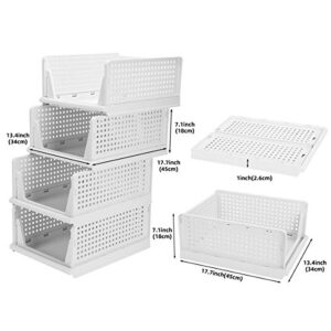 Hossejoy Set of 4 Stackable Wardrobe Storage Box, Plastic Drawer Organizer, Foldable Clothes Shelf Baskets, Folding Containers Bins Cubes, Perfect for Kitchen, Office, Bedroom & Bathrooms(White)