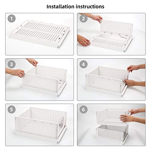 Hossejoy Set of 4 Stackable Wardrobe Storage Box, Plastic Drawer Organizer, Foldable Clothes Shelf Baskets, Folding Containers Bins Cubes, Perfect for Kitchen, Office, Bedroom & Bathrooms(White)