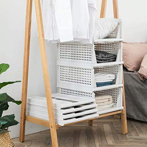 Hossejoy Set of 4 Stackable Wardrobe Storage Box, Plastic Drawer Organizer, Foldable Clothes Shelf Baskets, Folding Containers Bins Cubes, Perfect for Kitchen, Office, Bedroom & Bathrooms(White)