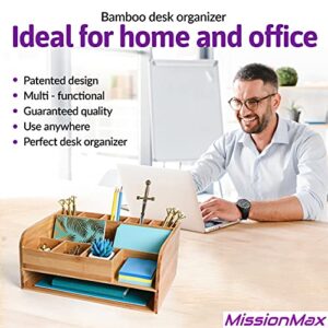 MissionMax Bamboo Wood Desk Organizer with File Organizer for Office Supplies Storage & Desk Accessories. Perfect Office Decor combo for Desk Organization, Office Desks, Home Office and more