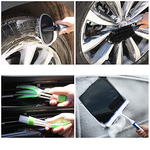 AUTODECO 22Pcs Car Wash Cleaning Tools Kit Car Detailing Set with Blue Canvas Bag Collapsible Bucket Wash Mitt Sponge Towels Tire Brush Window Scraper Duster Complete Interior Car Care Kit