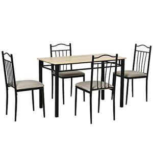 homcom 5 piece dining room table set with 4 metal frame chairs for kitchen, dinette, breakfast nook, grey