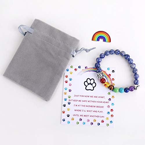 Pet Memorial Gifts,Rainbow Bridge Bracelet for Beloved Dog Cat,8MM Mixed Color Bead 7 Chakra Pet Memorial Bracelet for Women Men Who Loss of Pets,Pet Sympathy Gift