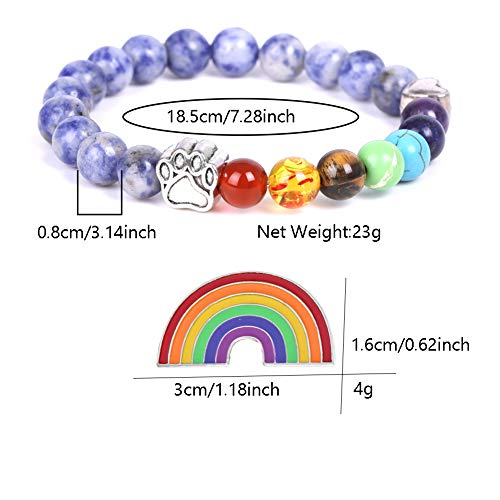 Pet Memorial Gifts,Rainbow Bridge Bracelet for Beloved Dog Cat,8MM Mixed Color Bead 7 Chakra Pet Memorial Bracelet for Women Men Who Loss of Pets,Pet Sympathy Gift