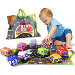 soft car toy set with play mat for 1 year old baby,toddlers,boys and girls ( 9 vehicle and a play mat/storage bag) | baby toys 12-18 months| toys for 1 year old boy