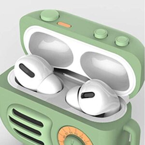 Protective Soft Silicone Cartoon Radio Funny Case for AirPods Pro Cute Fashion Shockproof Cool Design Skin Case with Ring Carabiner(Green)