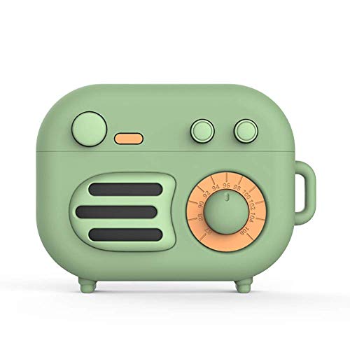 Protective Soft Silicone Cartoon Radio Funny Case for AirPods Pro Cute Fashion Shockproof Cool Design Skin Case with Ring Carabiner(Green)