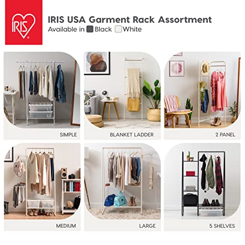 IRIS USA Clothes Rack with 4 Metal Shelves, Freestanding Clothing Racks for Hanging Clothes, Easy to Assemble, Standing Metal Sturdy Garment and Accessories Rack, Small Space Storage Solution, White