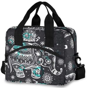 travel insulated lunch bag adult - ethnic elephant lunch bags for women men lunch tote reusable meal prep lunch box cooler bag