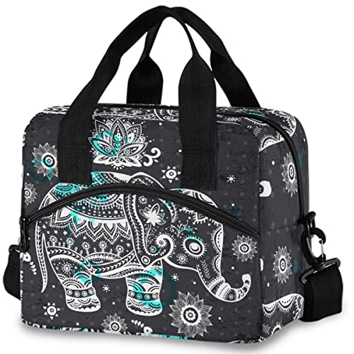 Travel Insulated Lunch Bag Adult - Ethnic Elephant Lunch Bags for Women Men Lunch Tote Reusable Meal Prep Lunch Box Cooler Bag