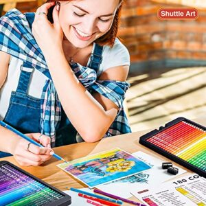 Shuttle Art 180 Colored Pencils, Soft Core Coloring Pencils Set with 4 Sharpeners, Professional Color Pencils for Artists Kids Adults Coloring Sketching and Drawing