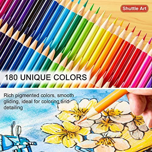 Shuttle Art 180 Colored Pencils, Soft Core Coloring Pencils Set with 4 Sharpeners, Professional Color Pencils for Artists Kids Adults Coloring Sketching and Drawing