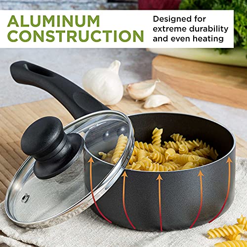 Ecolution Easy Clean Nonstick Cookware Set, Features Kitchen Essentials, Bamboo Cooking Utensils Set, Vented Glass Lids, Ergonomic Grip Handles, Made without PFOA, Dishwasher Safe, 20-Piece, Black