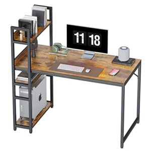 cubicubi computer desk 47 inch with storage shelves study writing table for home office,modern simple style, rustic brown