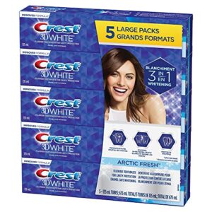 crest 3d white fluoride toothpaste for cavity protection | artic fresh | 135ml (4.56oz) (5 pack)