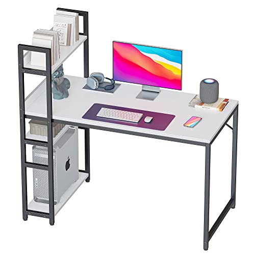 CubiCubi Computer Desk 47 inch with Storage Shelves Study Writing Table for Home Office,Modern Simple Style,White