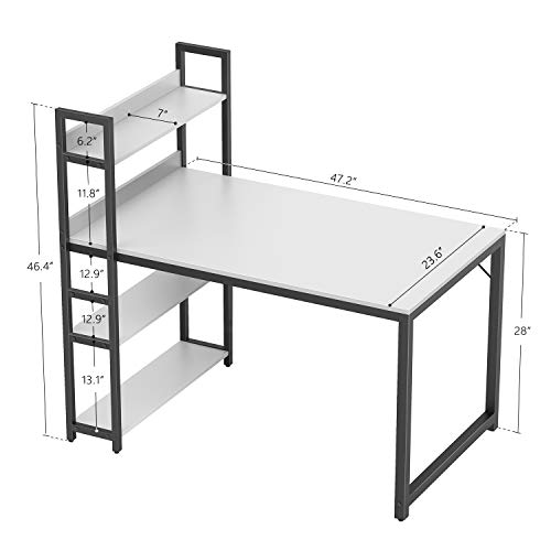 CubiCubi Computer Desk 47 inch with Storage Shelves Study Writing Table for Home Office,Modern Simple Style,White