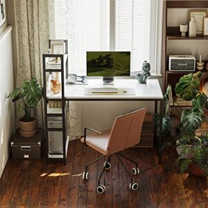 CubiCubi Computer Desk 47 inch with Storage Shelves Study Writing Table for Home Office,Modern Simple Style,White