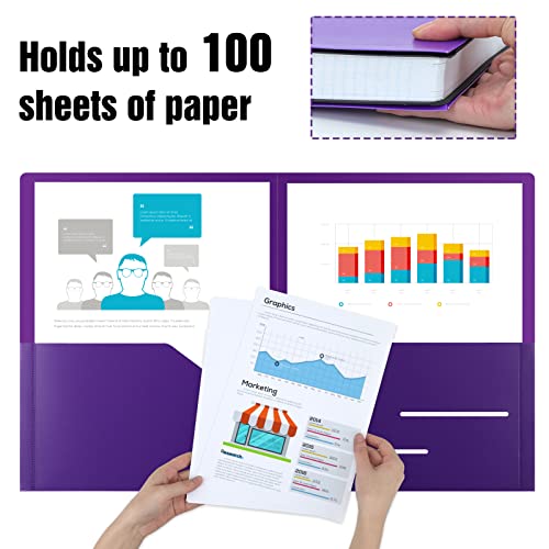 EOOUT 24pcs Folders with Pockets, Plastic Pocket Folders, Two Pocket Folders with Label, 6 Colors, Letter Size, A4 Size, for Office, Teaching, Students and School