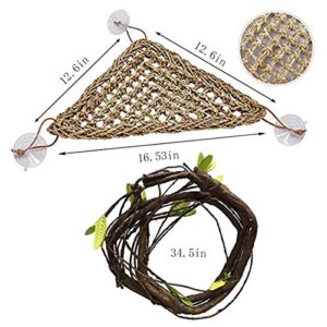 PINVNBY Bearded Dragon Tank Accessories,Reptile Plants Hanging Climbing,Lizards Habitat Natural Seagrass Hammock and Artificial Bendable Vines Branch for Chameleon Geckos Snake and Hermit Crabs