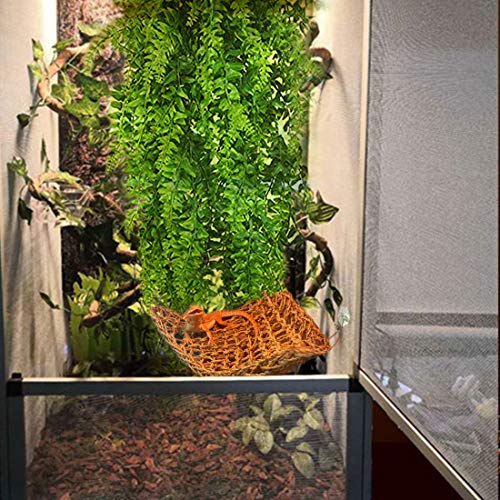 PINVNBY Bearded Dragon Tank Accessories,Reptile Plants Hanging Climbing,Lizards Habitat Natural Seagrass Hammock and Artificial Bendable Vines Branch for Chameleon Geckos Snake and Hermit Crabs