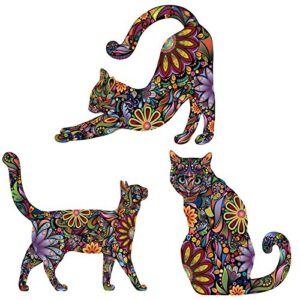 maydahui cat wall stickers unique colorful mandala flower pattern design decals (set of 3 pieces) lovely animals wall decal 11 inches art decor for kids room living room house decoration