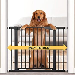 Mom's Choice Awards Winner-Cumbor 29.7"-40.6" Width Pressure or Hardware Mounted Auto Close Safety Baby Gate, Durable Extra Wide Dog Gate for Stairs, Doorways, Easy Walk Thru Pet Gate for House