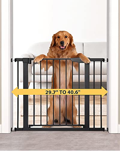 Mom's Choice Awards Winner-Cumbor 29.7"-40.6" Width Pressure or Hardware Mounted Auto Close Safety Baby Gate, Durable Extra Wide Dog Gate for Stairs, Doorways, Easy Walk Thru Pet Gate for House