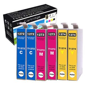 tracyink remanufactured ink cartridge replacement for epson 127 t127 used for nx530 nx625 wf-3520 wf-3530 wf-3540 wf-7010 wf-7510 wf-7520 545 645 printer (2 cyan, 2 magenta, 2 yellow) 6 pack