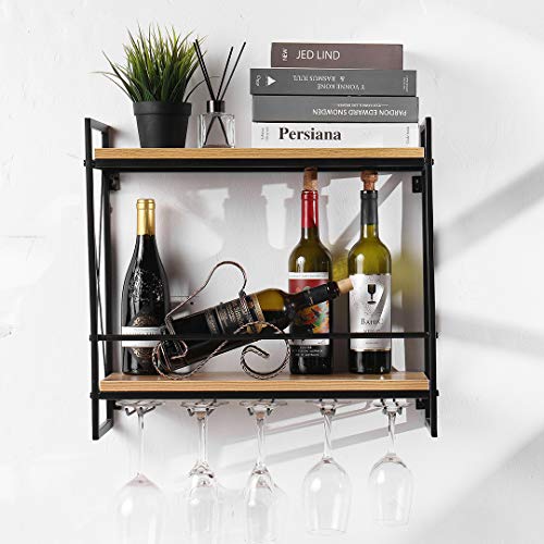 Tinyuet Wine Rack Wall Mounted, 21.6in Metal Hanging Wine Holder, Elegant Wine Glass Rack for Kitchen/Dining/Room/Wine Cellar/Bar