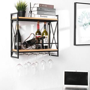 Tinyuet Wine Rack Wall Mounted, 21.6in Metal Hanging Wine Holder, Elegant Wine Glass Rack for Kitchen/Dining/Room/Wine Cellar/Bar