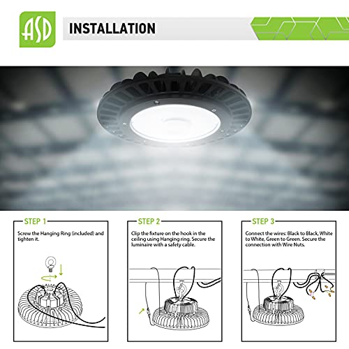 ASD UFO High Bay LED Shop Light Fixture with Motion Sensor, 150 watt 22912lm 5000K, 1-10V Dimmable, 120V 277V Work Light, Commercial Bay Lighting, Waterproof, Safety Cable Included UL/DLC Premium